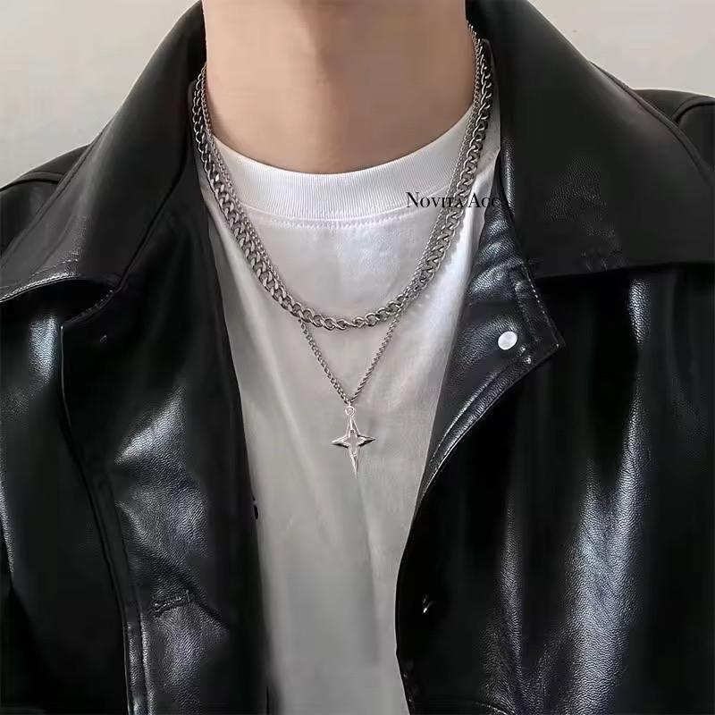 KALUNG TITANIUM PRIA RANTAI DOUBLE LAYER SILVER BINTANG SMALL SKENA ANTIKARAT TERBARU ELEGAN Liontin 3