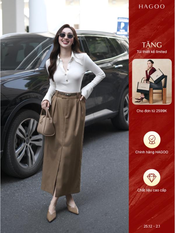 HAGOO Áo thun nữ có cổ dài tay Nữ 3 màu Đỏ Đen Trắng A447 Women Polo Top