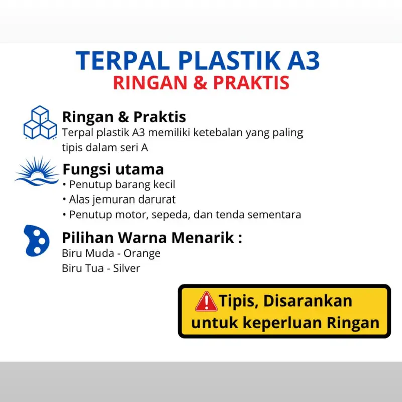 Terpal A3 tipis ukuran 2x2 -2x3 -2x4 -2x5 -2x6- 2x7 meter Plastik terpasang ring mata Tali tahan matahari waterproof 1