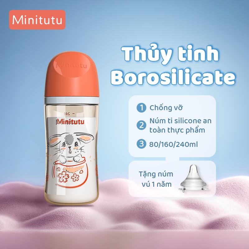 Minitutu Bình Sữa Minitutu Thủy Tinh cho Bé Họa Tiết Nhiều Màu Sắc 80ML 160ML 240ML 
