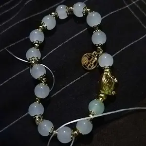 MALL Gelang Giok Keberuntungan Kacang & Kesejahteraan Kristal Gaya China retro Serbaguna Wanita GLG01