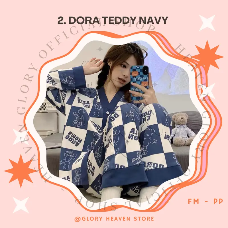 Glory JUMBO Baju Tidur Wanita Lengan Pendek Celana Pendek Panjang | Piyama Pajama Import | Piyama Wanita Set | Piyama Full Kancing Lembut | Piyama Korea | Piyama Dewasa | Piyama Busui 7