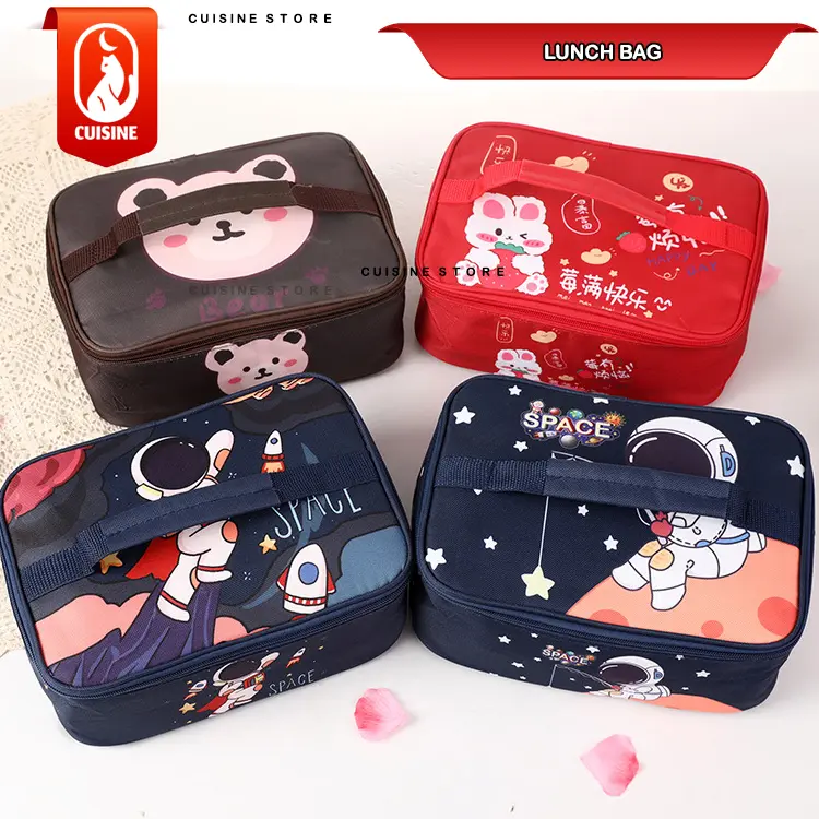 [NEW] Tas Bekal Anak Persegi Panjang BESAR 28 CM LUNCH BAG Karakter ASTRONOT BEAR DINOSAURUS Premium Tebal