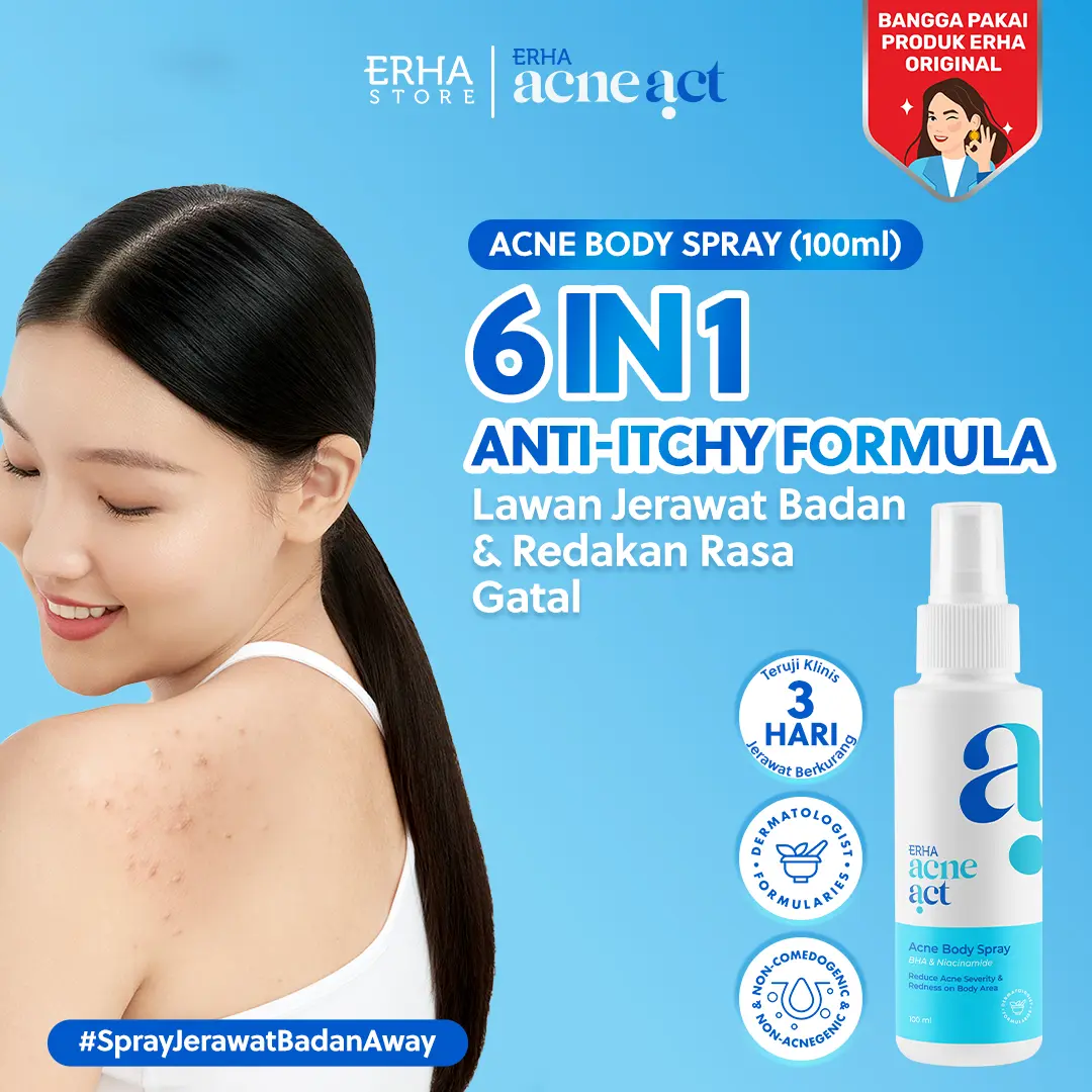 ERHA Acneact BHA & Niacinamide Acne Body Spray 100ml - Mengurangi Gatal & Jerawat Punggung