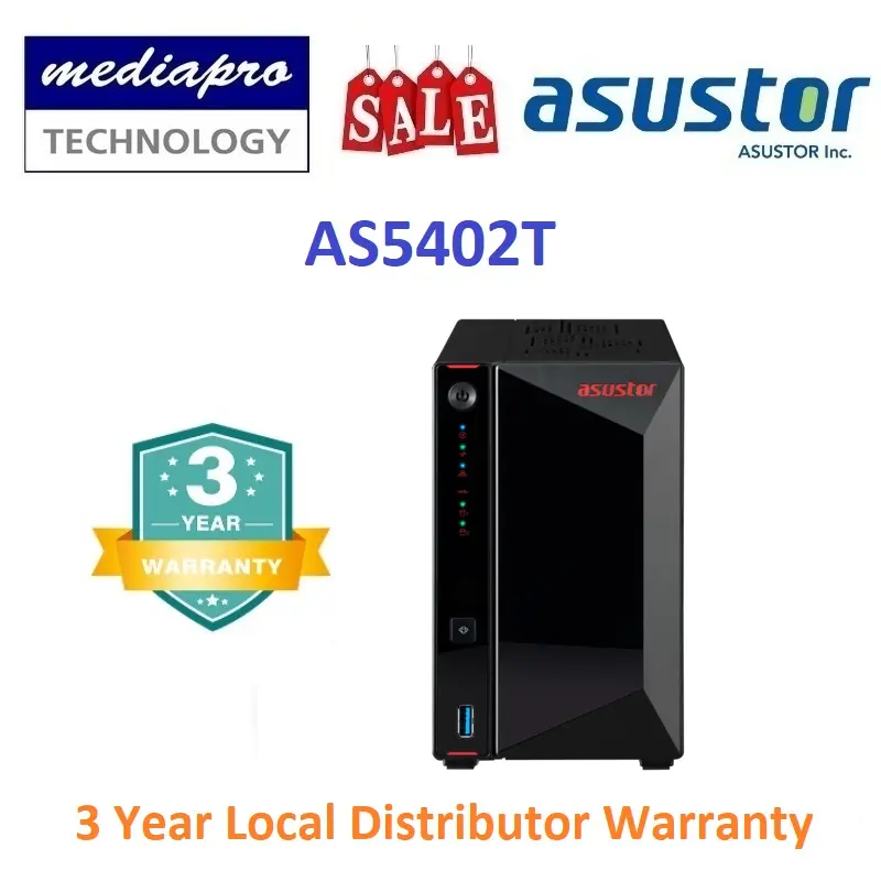 ASUSTOR AS5402T 2-Bay Nimbustor 2 Gen 2 NAS with Dual 2.5-Gigabit Ethernet (Without HDD) - 3 Year Local Distributor Warranty