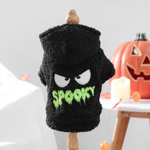 1PC Little Ghost Sweater Pet Clothes Dog Cat Fleece Thickened Warm Black Hooded Jacket - 14:193 5:100014065