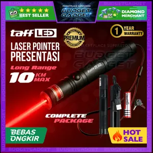 TaffLED Laser Pointer Super Terang Green Red Purple Beam Aluminium Body + Baterai + Charger Laser Hijau Merah Ungu Presentasi Outdoor Indoor Jarak Jauh - YL-3