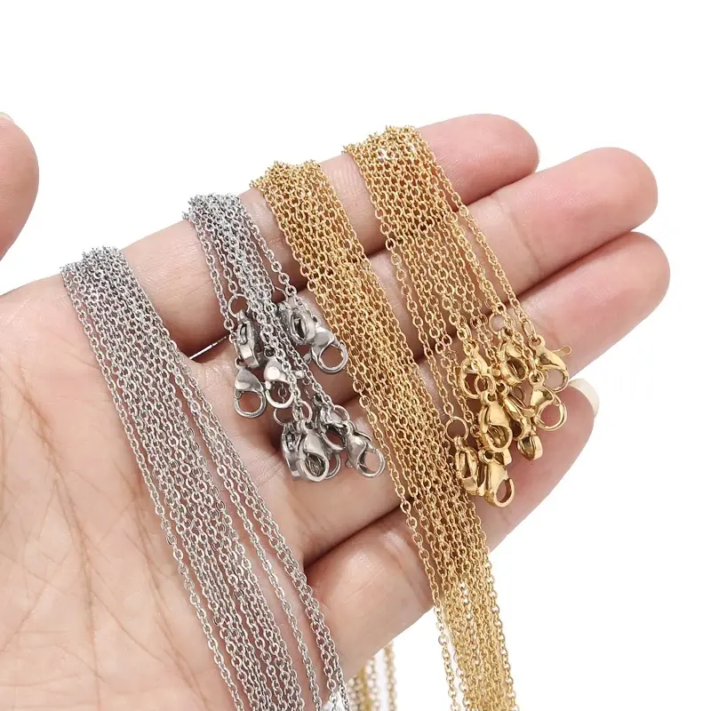 Dây Chuyền Cáp Bằng Thép Không Gỉ, Mạ Vàng, Dài 45CM + 5CM, Kiểu Phẳng, Thích Hợp Làm Vòng Cổ