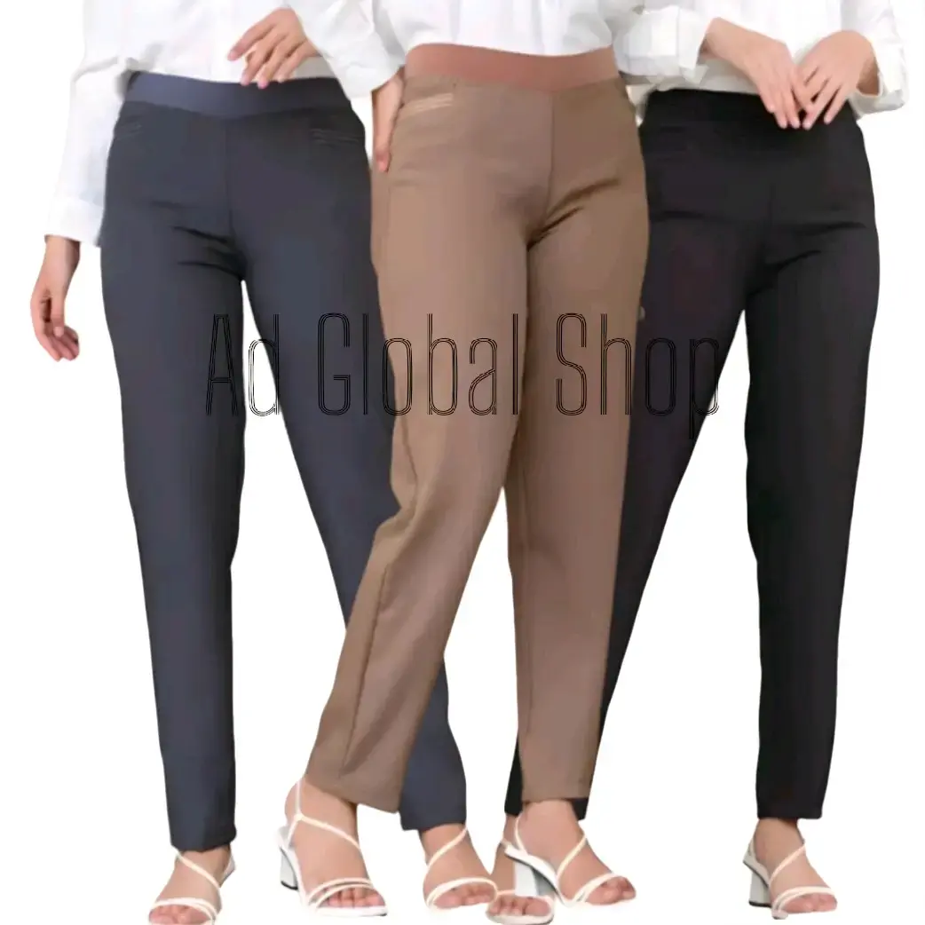 Celana Kerja Kantor Pinggang Karet Slimfit Bahan Gracella Import Model Slimfit - Panjang, Wanita
