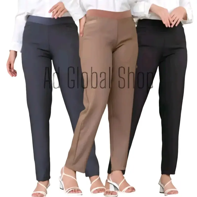 Celana Kerja Kantor Pinggang Karet Slimfit Bahan Gracella Import Model Slimfit - Panjang, Wanita 0