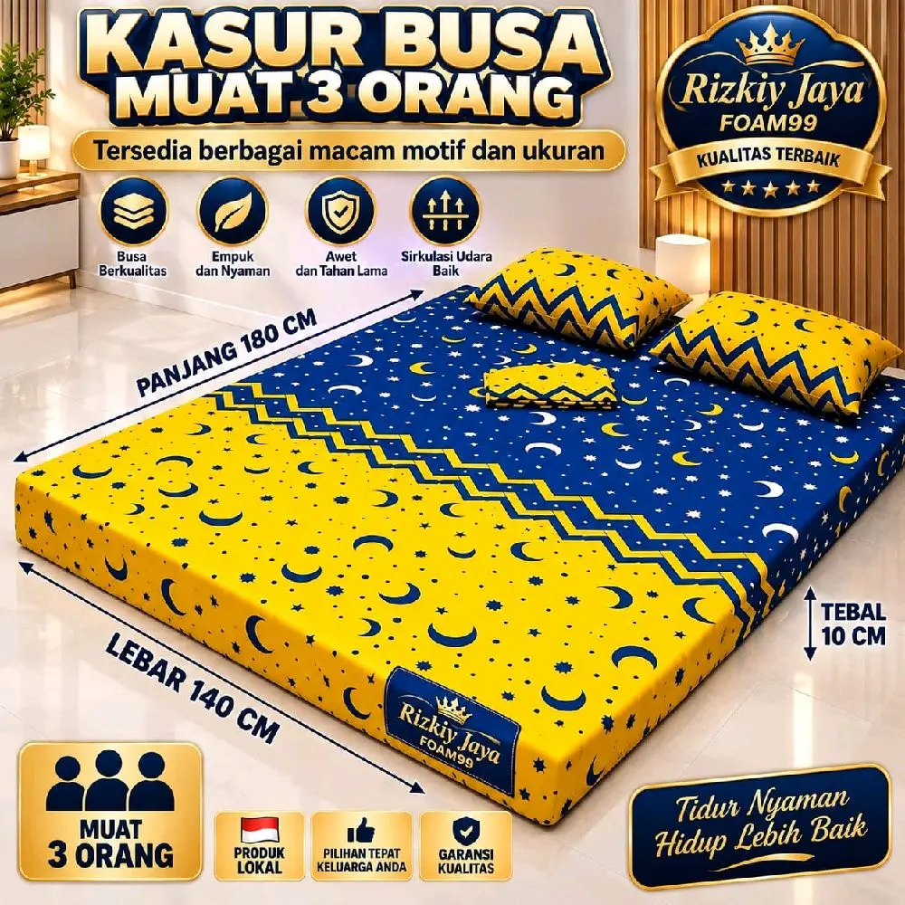 Kasur Busa  Super Awet 140x180x10cm Density Tinggi Bahan Nyaman Adem Sprei Resleting Lantai Tahan Lama Cocok untuk Kamar Tidur Perumahan Furniture