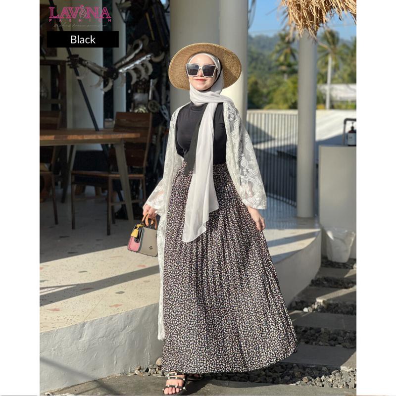 Lavina VB136 | Floria Skirt Rok Plisket Bunga Wanita Maxi Korean Style Bahan Hyget Premium 9