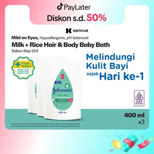 JOHNSON'S Milk + Rice Hair & Body Baby Bath 400 ml Refill - (PAKET ISI 3) - Sabun Mandi Bayi Cair Newborn Untuk Melembutkan Kulit