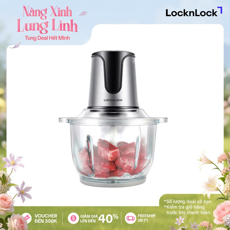 Máy xay thịt Lock&Lock 2L công suất 300W - EJM171 - Cối thủy tinh - Lưỡi dao kép thép không gỉ - Công suất cao 300W - 2 cấp độ xay - Hàng chính hãng
