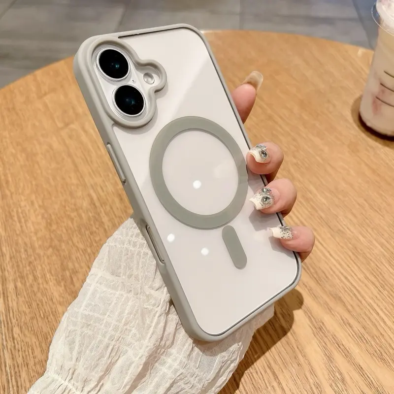 Premium Slim Magsafe Clear Titanium Gray & Black Edition Case IPHONE X XR XS MAX 11 12 13 14 15 PRO MAX 14+ 15+ 16 PLUS 17 Air Pro Max Magnetic Wireless charging case Casing
