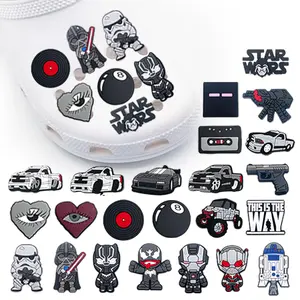 Serbaguna 1PCS PVC DIY Kartun Abu-abu dingin dan hitam Pola Aksesoris Sepatu Sandal pin Sepatu Tempelan