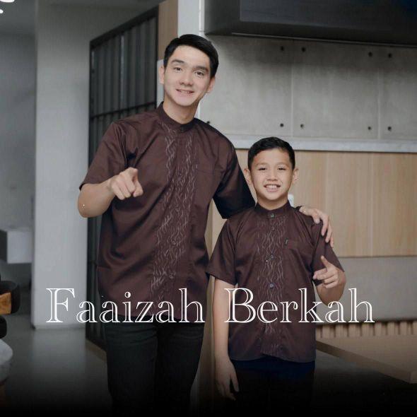 Baju Koko Couple Ayah Anak Laki Laki Kombinasi Embos Lengan Pendek Terbaru 2026 Mahogany