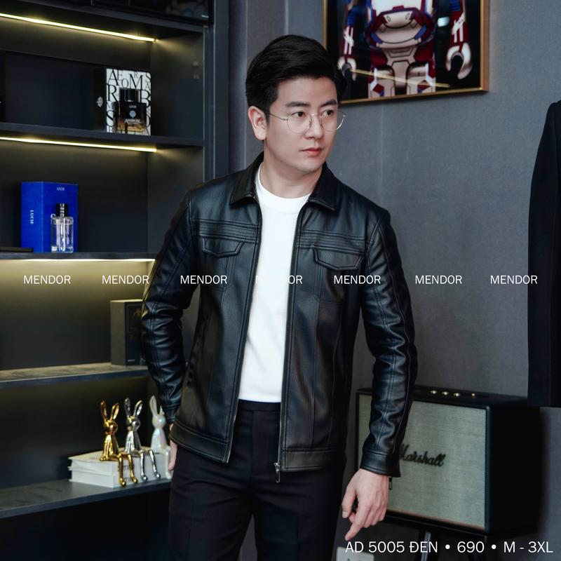   LIVE  - Áo Da Nam 5005 Cổ Bẻ Lót Lông Nhung Cao Cấp Áo Khoác Nam MENDOR  Hàng Quảng Châu Chất Liệu Da Mềm Dày Dặn Form Dáng Trẻ Trung Size M - 3XL 