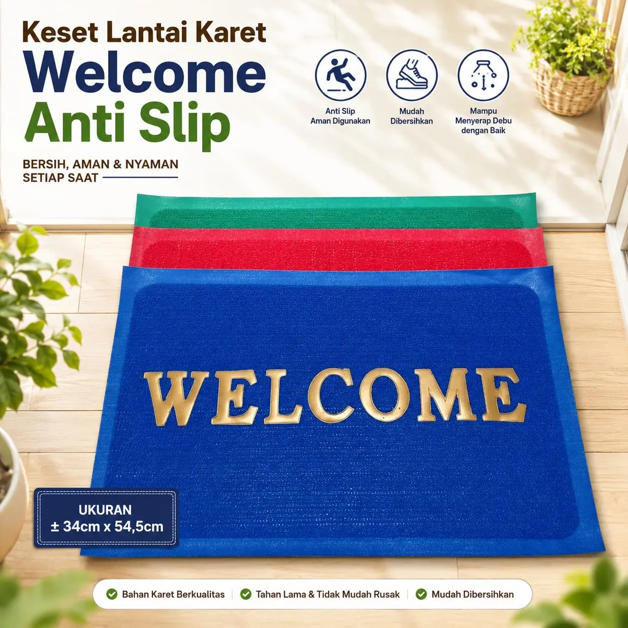 Keset Welcome PVC Anti Slip Keset Lantai Bihun Welcome