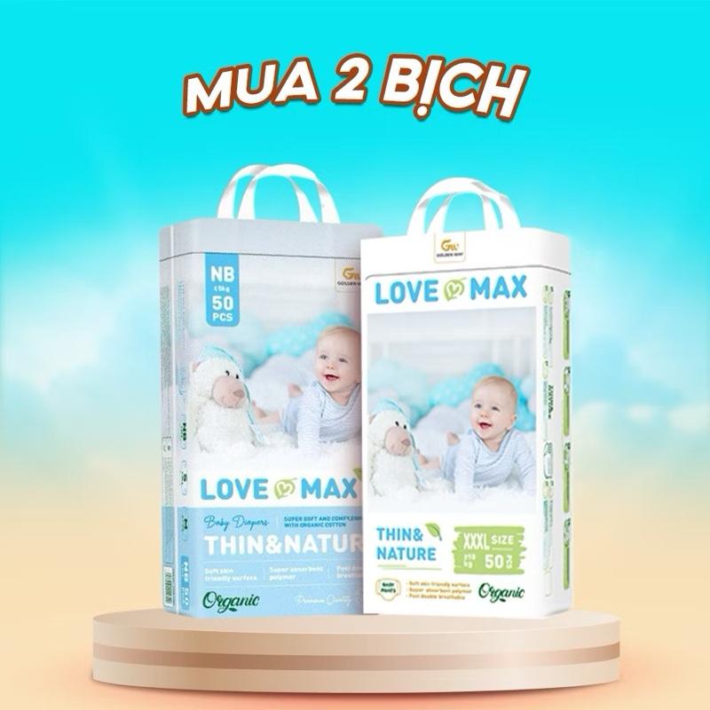    2 bich   Tã Bỉm Love Max Mỏng Nhẹ 100% Organic An Toàn Cho Bé 