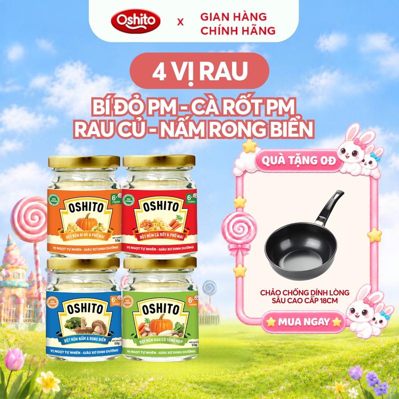 Combo 4 Bột Nêm Oshito Ăn Dặm Cho Bé Từ 6 Tháng - Gia Vị Rau Củ Tổng Hợp - Tôm - Gà Nấm - Cà Rốt Phô Mai 50g - An Toàn Bổ Sung Dinh Dưỡng