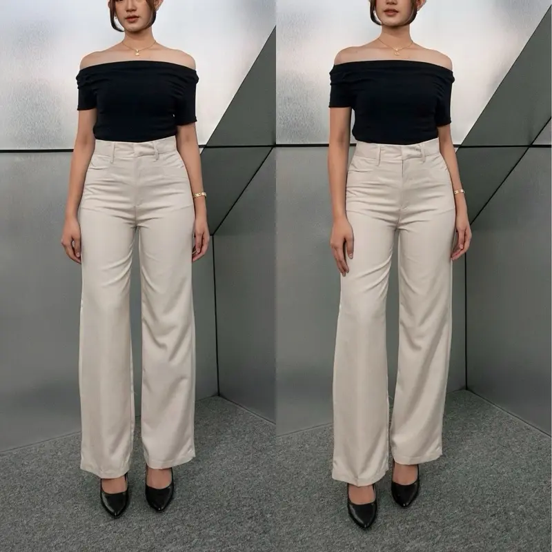 EF - Vara Highwaist Pants - Celana Kulot Highwaist Wanita Loose Pants Panjang Wol Premium