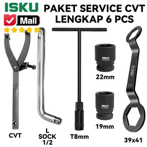ISKU Paket Service CVT 6 Pcs Treker Kunci 39x41 T8 Mata Sok Impact 19 22mm Gagang L