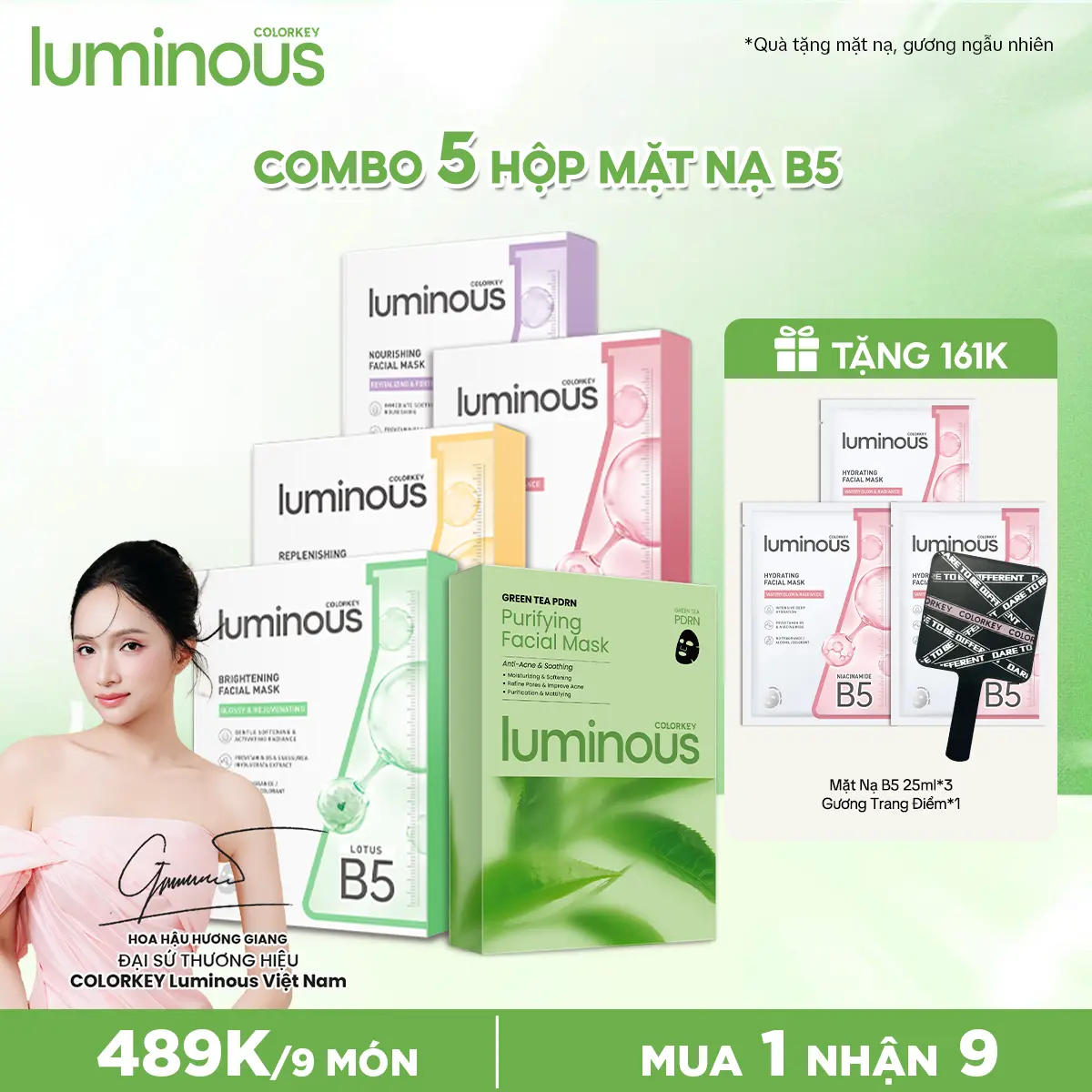 COMBO 5 HỘP Mặt Nạ Giấy COLORKEY LUMINOUS Hỗ Trợ Cấp Ẩm Làn Da, 10 miếng/hộp