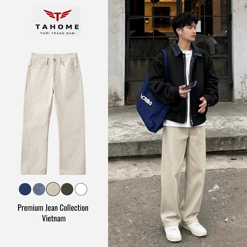 Quần Kaki Nam TAHOME Straight Fit Cotton 100% Vải Dày Không Co Giãn – Quần Nam Form Đứng Đen Nâu Xám Kem