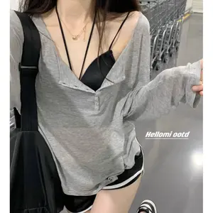 S.Y Long Sleeve Top T-Shirt Wanita Loose Lengan Panjang Kaos Import Atasan Crop Polos