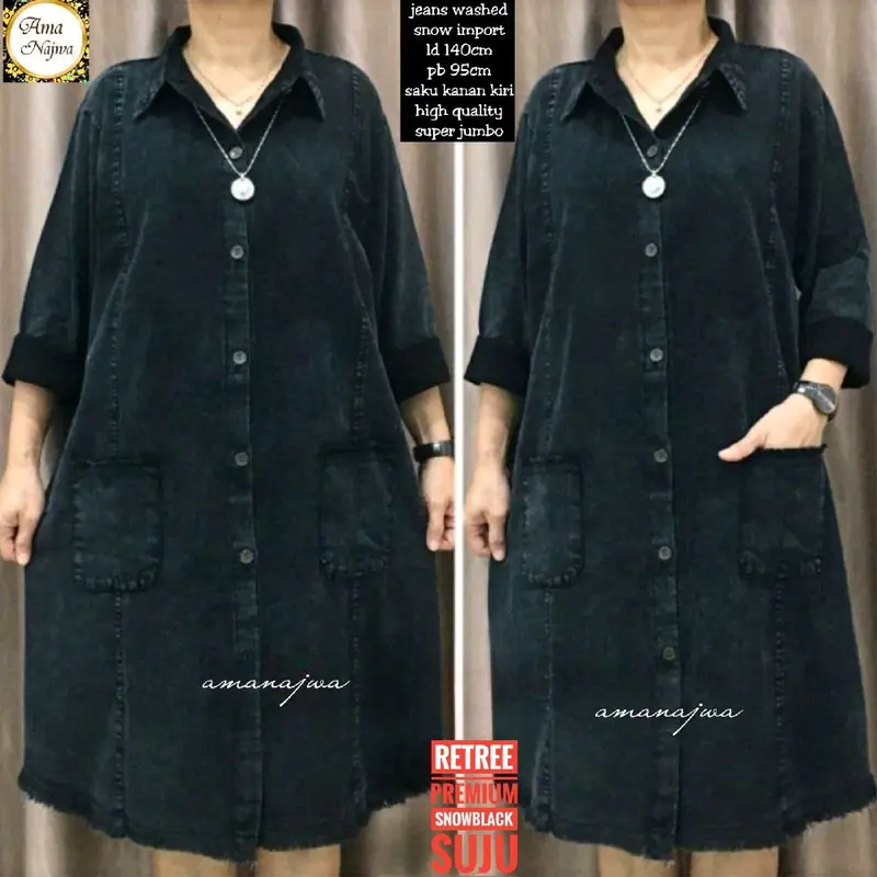 pirlo tunik , aurel tunik TUNIK JEANS JUMBO LD 140 super jumbo || Pirlo tunik jumbo, aurel tunik jumbo , retree tunik jumbo by ama najwa bahan jeans premium kancing aktiv 6