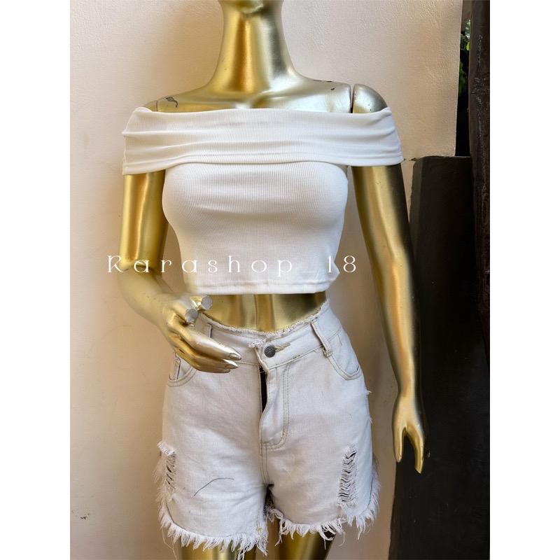 Crop top sabrina moika rib polos  Atasan Wanita 4