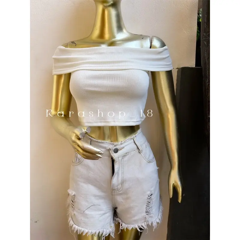 Crop top sabrina moika rib polos  Atasan Wanita 4