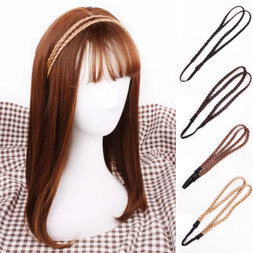 Natural Daily Black Female Girls Hair Accessories Adjustable Synthetic Heat Resistant Fiber Plaited Headband Double Braided Headwear Synthetic Braided Headbands Twist Elastic Hair Headband