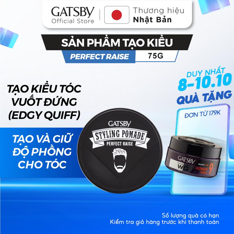 Sáp vuốt tóc GATSBY Styling Pomade Perfect Raise, Pomade tạo kiểu Edge Quiff mạnh mẽ, tạo & giữ độ phồng tóc 75g