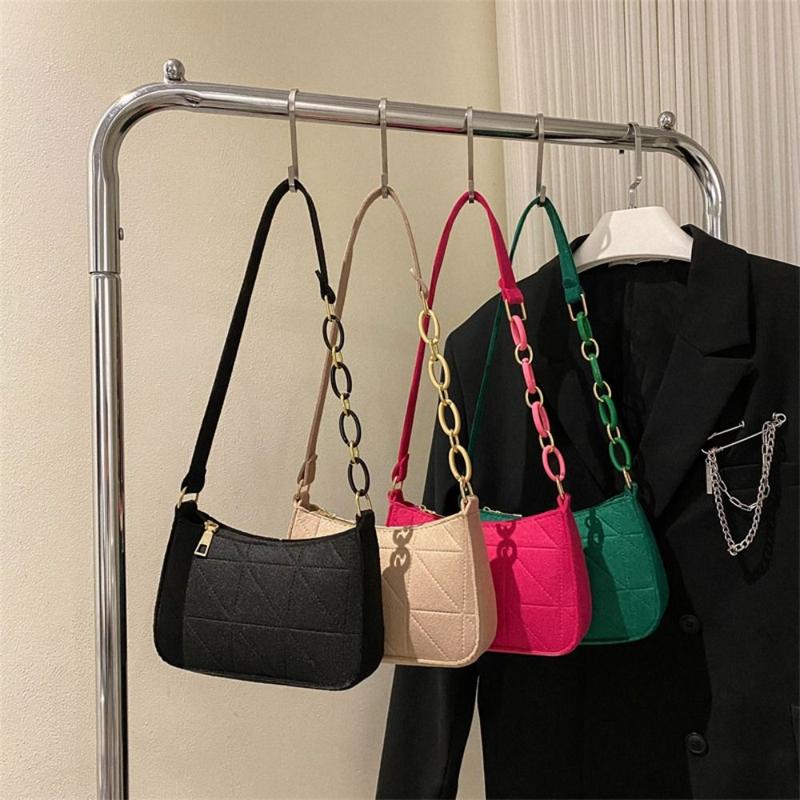 Product Introduction of Túi Đeo Vai, Màu Trơn Thời Trang, Túi Túi Xách Nỉ Mini, Nhẹ, Túi Kẹp Nách Thường Ngày Dành Cho Phụ Nữ Và Trẻ Em Gái, Ví Cầm Tay Túi Tote, Có Màu Kaki, Xanh Lá Cây, Đen, Đỏ Hồng 11