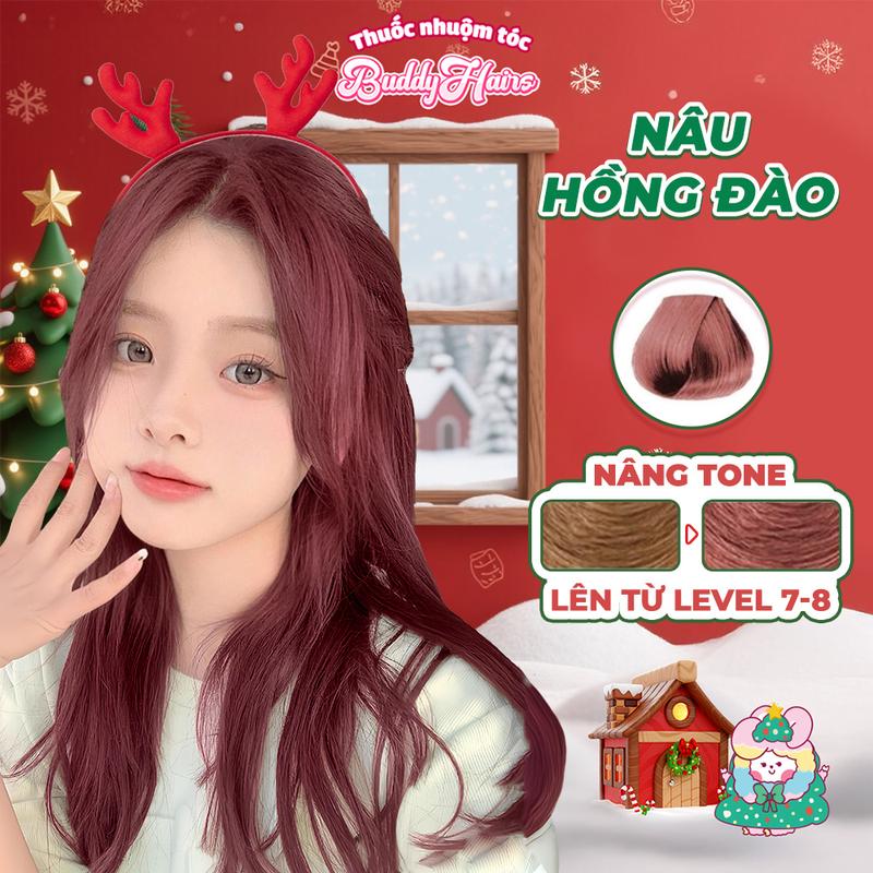 Thuốc nhuộm tóc NÂU HỒNG ĐÀO NÂU HỒNG không cần dùng tẩy tóc buddyhairs tặng kèm găng tay tiện lợi