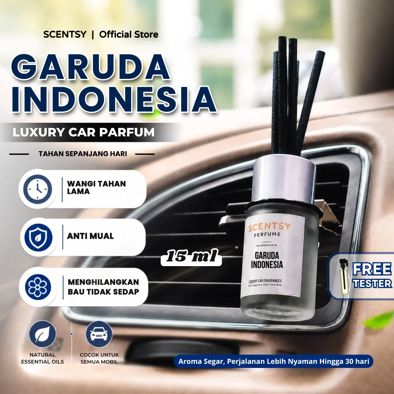 Scentsy Perfum Pengharum Mobil Capit AC 15ml Garuda IDN Diffuser Anti Bau Segar Sepanjang Hari Wangi Tahan Lama Cocok untuk Relaxing - Kendaraan