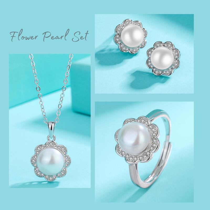 Flower Pearl Set - YT Jewelry - Perhiasan Aksesoris Kalung Anting Aesthetic Mewah Wanita 0