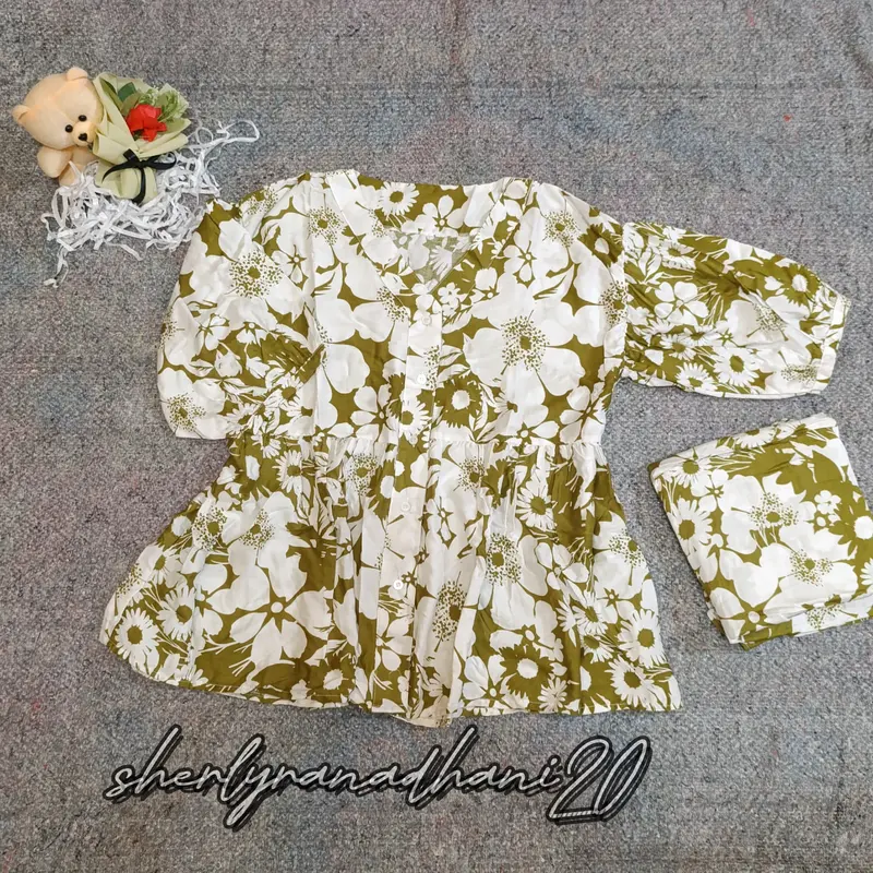 MONATA set - setelan atasan Rayon motif premium celana kulot panjang untuk wanita dewasa Baju Kancing 2