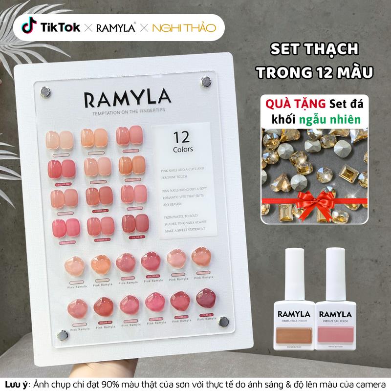Set sơn gel thạch trong hồng RAMYLA 12 màu Tặng set đá khối ngẫu nhiên