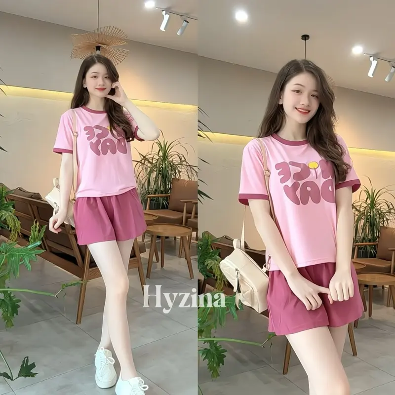 Set Bộ Quần Áo Nữ, Họa Tiết Chữ NiceD, Chất Liệu Cotton Mịn, Chất Mát, Co Dãn Phù Hợp Mặc Nhà Đi Chơi Màu Đen Women 8