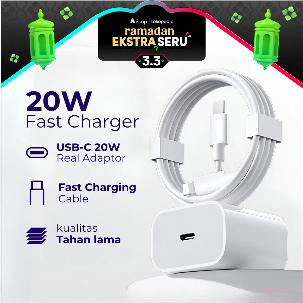 Charger For Iph 20W USB C To Lightning Fast Charging Casan Batok Adaptor Kabel Ip 20 Watt Adapter