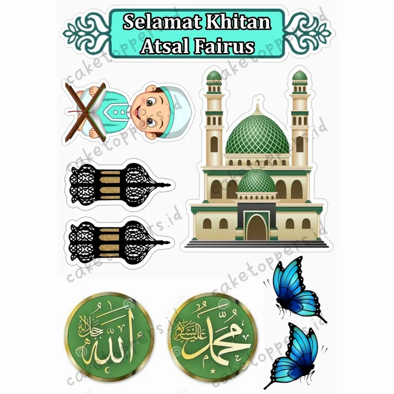 topper khitan/selamat khitan/hiasan kue sunatan (1 set siap pakai) Topper Kue Ulang tahun Cake 1