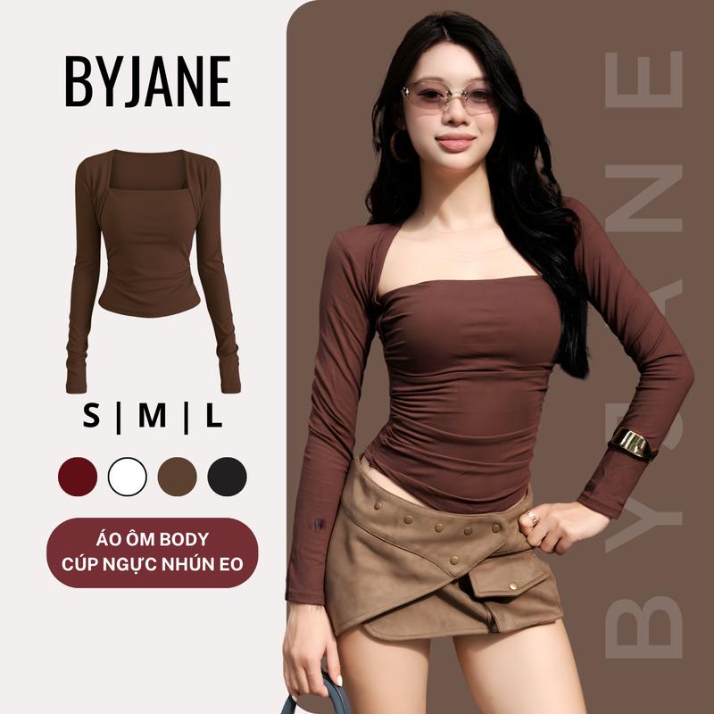   MỞ BÁN  Áo ôm Body Cúp Ngực Nhún Eo Dài Tay Cotton Lông mịn Siêu Co Dãn BYJANE -755 