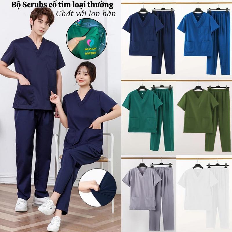 Bộ Scrubs cổ tim phòng mổ, đồng phục Spa, phòng khám, Bác Sĩ, quần áo phòng mổ, đồng phục phẫu thuật VẢI THƯỜNG