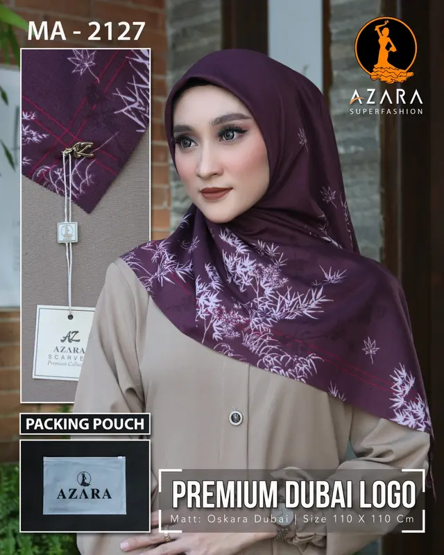 Jilbab Segi Empat Azara Motif Premium Dubai Logo Packing Zipplock / Kerudung Motif / Hijab Motif / Hijab Segiempat 4