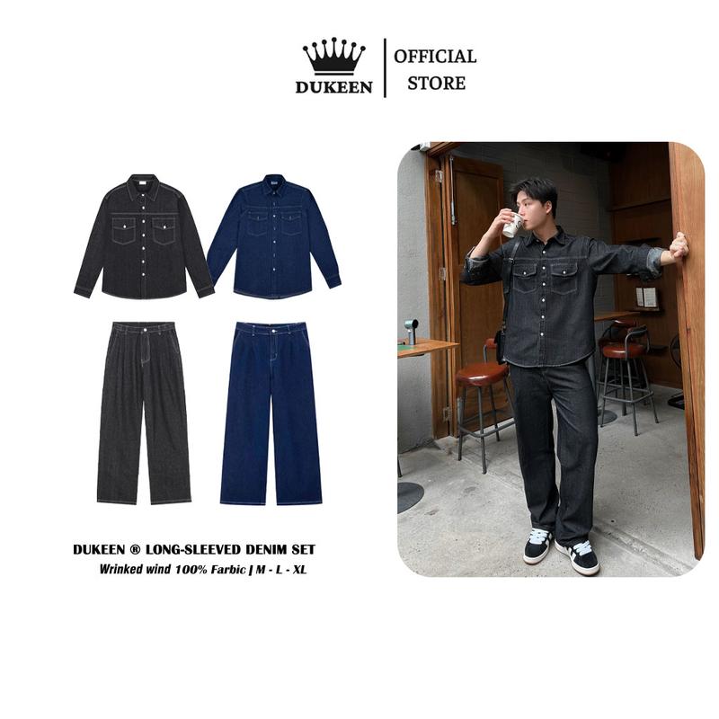  Set Denim Dài Gồm Áo Sơ Mi Tay Dài Jeans Form Unisex Và Quần Jeans Ống Rộng DK070 Menwears 