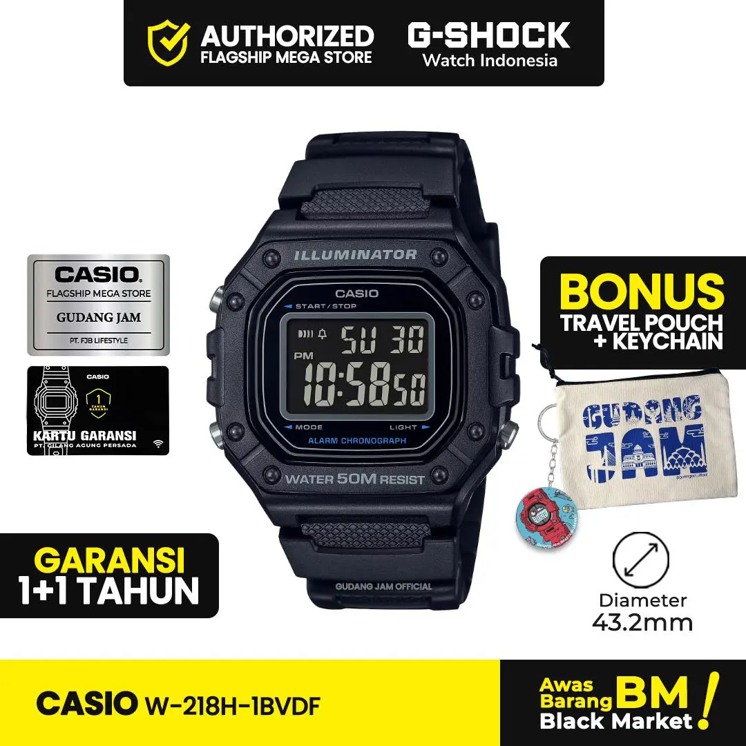 Casio General  W-218H-1BVDF W-218H W-218 W218H W 218H  Watches Kaca Glasses Jam