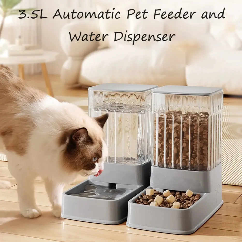 3.5L Automatic Pet Cat Dog Gravity Transparent Food Feeder Water Dispenser Large Capacity Bekas Makan Minum Kucing